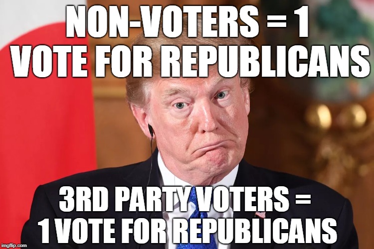NON-VOTERS = 1 VOTE FOR REPUBLICANS; 3RD PARTY VOTERS = 1 VOTE FOR REPUBLICANS | made w/ Imgflip meme maker