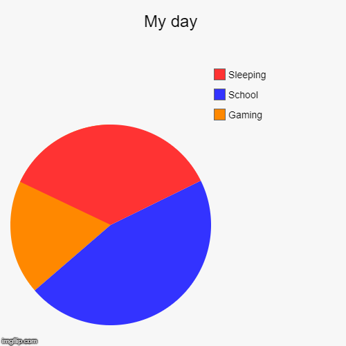 My day | My day | Gaming, School, Sleeping | image tagged in funny,pie charts | made w/ Imgflip chart maker