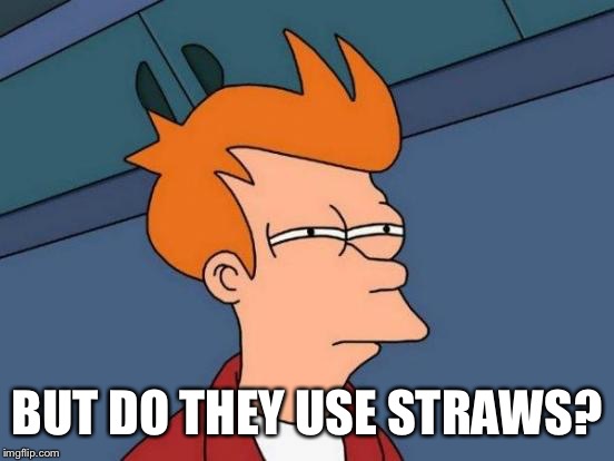 Futurama Fry Meme | BUT DO THEY USE STRAWS? | image tagged in memes,futurama fry | made w/ Imgflip meme maker