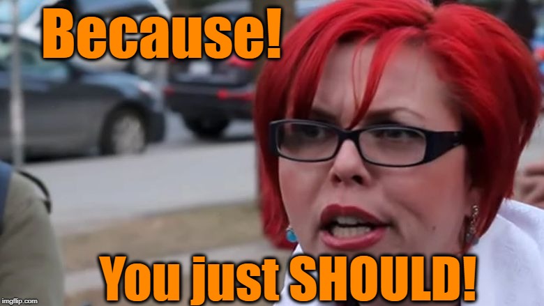  triggered | Because! You just SHOULD! | image tagged in triggered | made w/ Imgflip meme maker