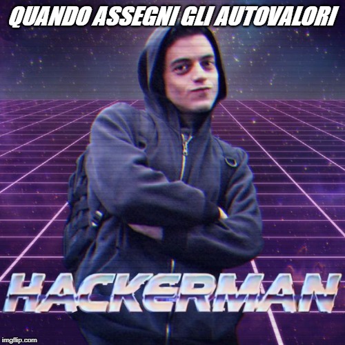 hackerman | QUANDO ASSEGNI GLI AUTOVALORI | image tagged in hackerman | made w/ Imgflip meme maker