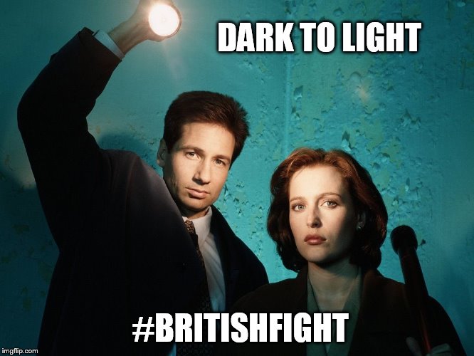 X files | DARK TO LIGHT; #BRITISHFIGHT | image tagged in x files | made w/ Imgflip meme maker