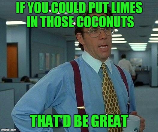 That Would Be Great Meme | IF YOU COULD PUT LIMES IN THOSE COCONUTS THAT'D BE GREAT | image tagged in memes,that would be great | made w/ Imgflip meme maker