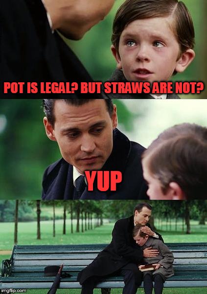 Finding Neverland Meme | POT IS LEGAL? BUT STRAWS ARE NOT? YUP | image tagged in memes,finding neverland | made w/ Imgflip meme maker