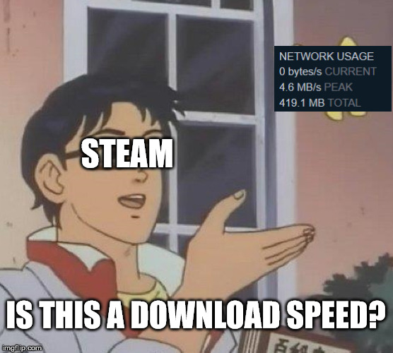 Is This A Pigeon Meme | STEAM; IS THIS A DOWNLOAD SPEED? | image tagged in memes,is this a pigeon | made w/ Imgflip meme maker