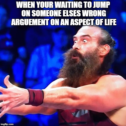 Every day  | WHEN YOUR WAITING TO JUMP ON SOMEONE ELSES WRONG ARGUEMENT ON AN ASPECT OF LIFE | image tagged in wwe | made w/ Imgflip meme maker