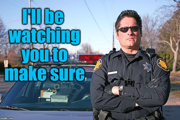 police | I'll be watching you to make sure | image tagged in police | made w/ Imgflip meme maker