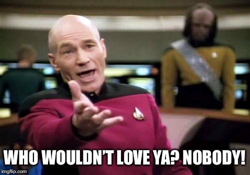 Picard Wtf Meme | WHO WOULDN’T LOVE YA? NOBODY! | image tagged in memes,picard wtf | made w/ Imgflip meme maker