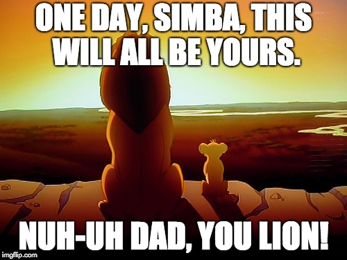 Lion King | ONE DAY, SIMBA, THIS WILL ALL BE YOURS. NUH-UH DAD, YOU LION! | image tagged in memes,lion king | made w/ Imgflip meme maker