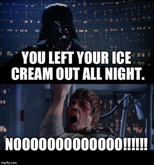 R.I.P Mint Chocolate Chip | YOU LEFT YOUR ICE CREAM OUT ALL NIGHT. NOOOOOOOOOOOOO!!!!!! | image tagged in memes,star wars no,ice cream,darth vader luke skywalker | made w/ Imgflip meme maker