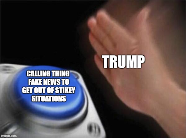 Blank Nut Button Meme | TRUMP; CALLING THING FAKE NEWS TO GET OUT OF STIKEY SITUATIONS | image tagged in memes,blank nut button | made w/ Imgflip meme maker