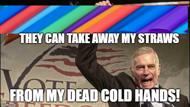 First they came for my straws... | THEY CAN TAKE AWAY MY STRAWS; FROM MY DEAD COLD HANDS! | image tagged in ban,straws | made w/ Imgflip meme maker