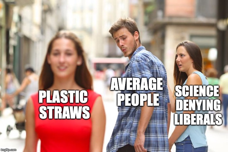 Only science-denying Liberals could be stupid enough to ban straws then adopt "solutions" that use even more plastic. | SCIENCE DENYING LIBERALS; AVERAGE PEOPLE; PLASTIC STRAWS | image tagged in plastic straws,liberals,morons,2018,ban | made w/ Imgflip meme maker
