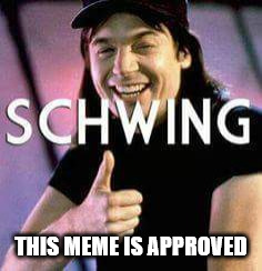Schwing | THIS MEME IS APPROVED | image tagged in schwing | made w/ Imgflip meme maker