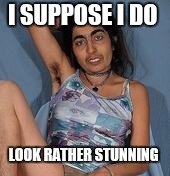 Ugly woman 2 | I SUPPOSE I DO LOOK RATHER STUNNING | image tagged in ugly woman 2 | made w/ Imgflip meme maker