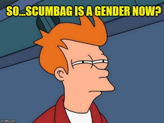 Futurama Fry Meme | SO...SCUMBAG IS A GENDER NOW? | image tagged in memes,futurama fry | made w/ Imgflip meme maker