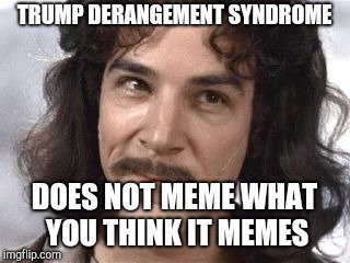 I Do Not Think That Means What You Think It Means | TRUMP DERANGEMENT SYNDROME; DOES NOT MEME WHAT YOU THINK IT MEMES | image tagged in i do not think that means what you think it means | made w/ Imgflip meme maker