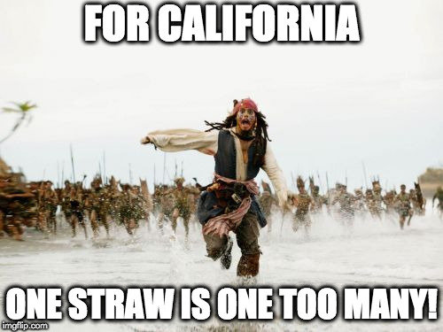 Jack Sparrow Being Chased Meme | FOR CALIFORNIA; ONE STRAW IS ONE TOO MANY! | image tagged in memes,jack sparrow being chased | made w/ Imgflip meme maker