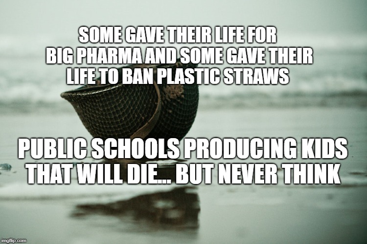 Freedom requires Sacrifice | SOME GAVE THEIR LIFE FOR BIG PHARMA AND SOME GAVE THEIR LIFE TO BAN PLASTIC STRAWS; PUBLIC SCHOOLS PRODUCING KIDS THAT WILL DIE... BUT NEVER THINK | image tagged in freedom requires sacrifice | made w/ Imgflip meme maker