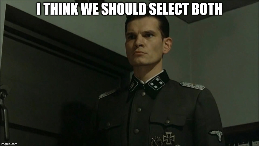 Obvious Otto Günsche | I THINK WE SHOULD SELECT BOTH | image tagged in obvious otto gnsche | made w/ Imgflip meme maker