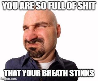 YOU ARE SO FULL OF SHIT; THAT YOUR BREATH STINKS | image tagged in shit breath,breath stinks,breath,stink,full of shit | made w/ Imgflip meme maker