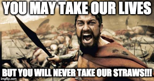 Sparta Leonidas | YOU MAY TAKE OUR LIVES; BUT YOU WILL NEVER TAKE OUR STRAWS!!! | image tagged in memes,sparta leonidas | made w/ Imgflip meme maker