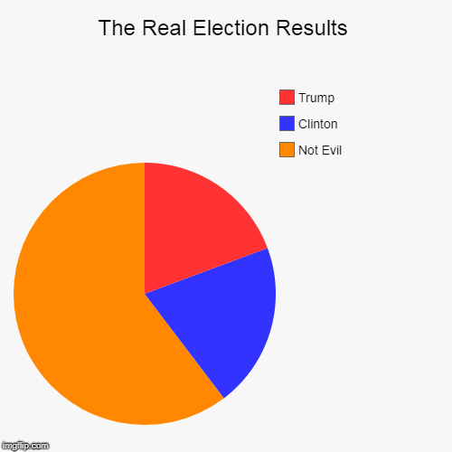 The Real Election Results | Not Evil, Clinton, Trump | image tagged in funny,pie charts,election 2016 | made w/ Imgflip chart maker