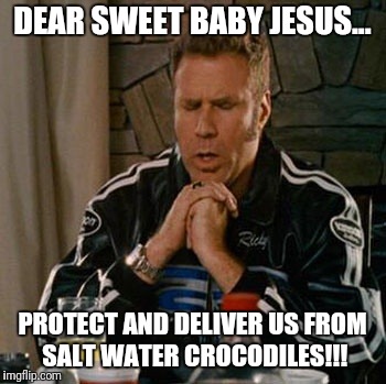 Dear Sweet Baby Jesus | DEAR SWEET BABY JESUS... PROTECT AND DELIVER US FROM SALT WATER CROCODILES!!! | image tagged in dear sweet baby jesus | made w/ Imgflip meme maker