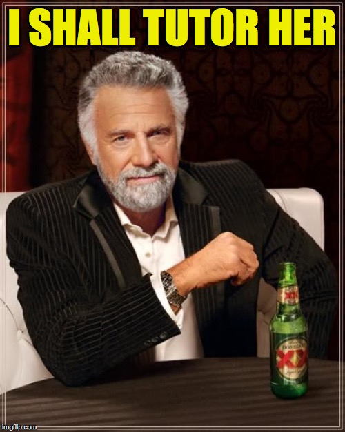 The Most Interesting Man In The World Meme | I SHALL TUTOR HER | image tagged in memes,the most interesting man in the world | made w/ Imgflip meme maker