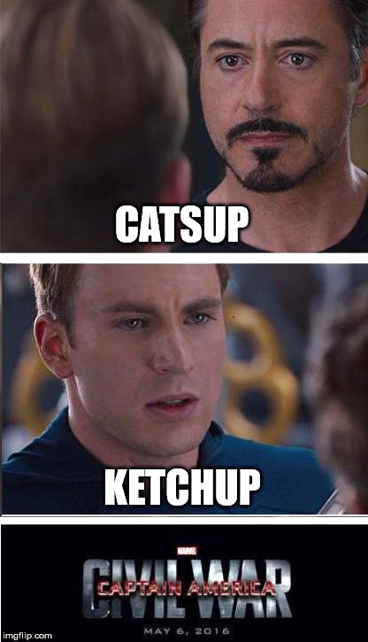 Marvel Civil War 2 | CATSUP; KETCHUP | image tagged in marvel civil war 2 - brighter,ketchup,memes,marvel civil war | made w/ Imgflip meme maker