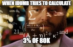 WHEN IDUMB TRIES TO CALCULATE; 3% OF 80K | made w/ Imgflip meme maker