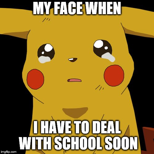 pokemon | MY FACE WHEN; I HAVE TO DEAL WITH SCHOOL SOON | image tagged in pokemon | made w/ Imgflip meme maker