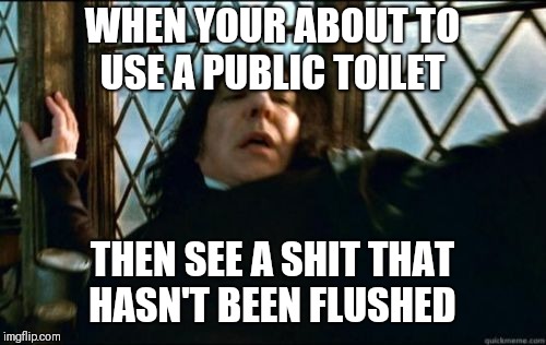 Snape | WHEN YOUR ABOUT TO USE A PUBLIC TOILET; THEN SEE A SHIT THAT HASN'T BEEN FLUSHED | image tagged in memes,snape | made w/ Imgflip meme maker