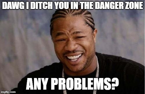 Yo Dawg Heard You | DAWG I DITCH YOU IN THE DANGER ZONE; ANY PROBLEMS? | image tagged in memes,yo dawg heard you | made w/ Imgflip meme maker