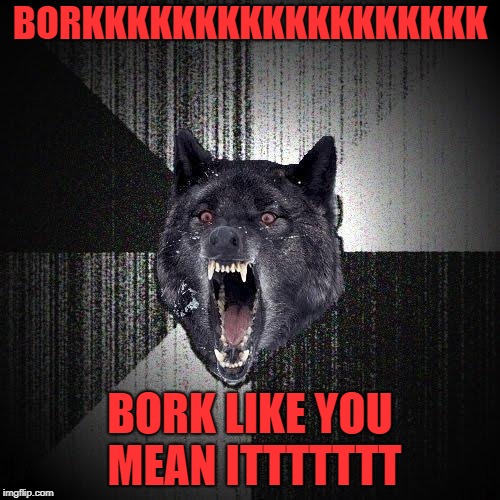 Insanity Wolf | BORKKKKKKKKKKKKKKKKKK; BORK LIKE YOU MEAN ITTTTTTT | image tagged in memes,insanity wolf | made w/ Imgflip meme maker