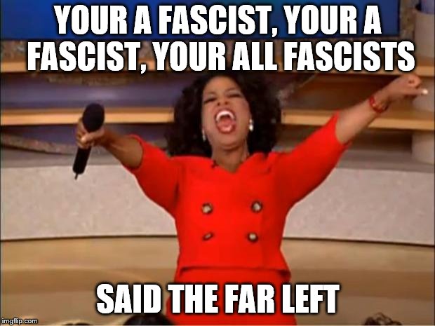 Oprah You Get A Meme | YOUR A FASCIST, YOUR A FASCIST, YOUR ALL FASCISTS SAID THE FAR LEFT | image tagged in memes,oprah you get a | made w/ Imgflip meme maker