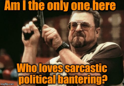 Definitely makes IMGFlip more interesting | Am I the only one here; Who loves sarcastic political bantering? | image tagged in memes,am i the only one around here | made w/ Imgflip meme maker