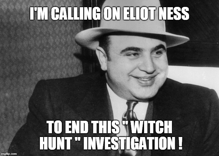 I'M CALLING ON ELIOT NESS; TO END THIS " WITCH HUNT " INVESTIGATION ! | image tagged in investigation | made w/ Imgflip meme maker