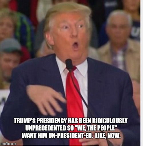 Doh Boy Trump | TRUMP'S PRESIDENCY HAS BEEN RIDICULOUSLY UNPRECEDENTED SO "WE, THE PEOPLE" WANT HIM UN-PRESIDENT-ED.  LIKE, NOW. | image tagged in donald trump tho,homer simpson,homer doh,meme,so true memes,funny meme | made w/ Imgflip meme maker