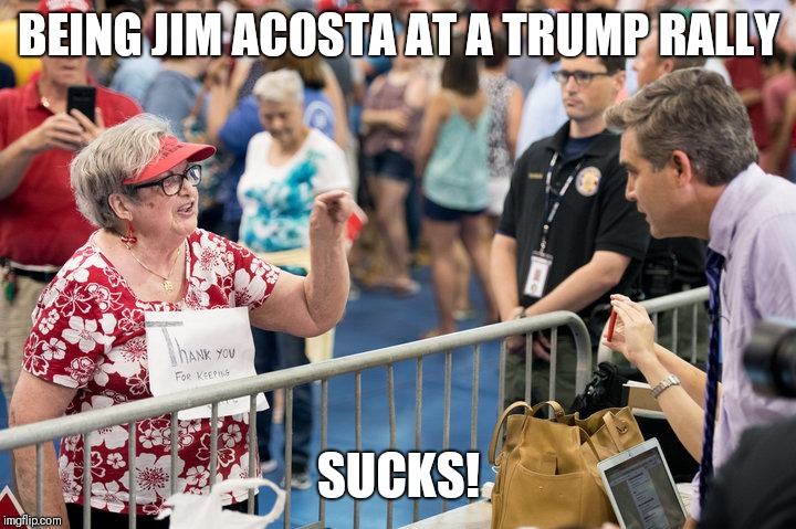 Jim Acosta | BEING JIM ACOSTA AT A TRUMP RALLY; SUCKS! | image tagged in jim acosta | made w/ Imgflip meme maker