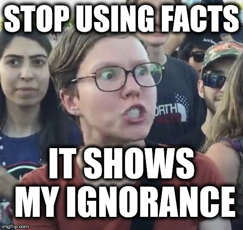 Triggered Liberal | STOP USING FACTS; IT SHOWS MY IGNORANCE | image tagged in triggered liberal,dumb liberal | made w/ Imgflip meme maker