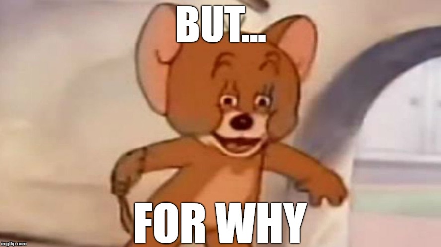 But... for why |  BUT... FOR WHY | image tagged in tom and jerry,memes,butwhy,jerry seinfeld,whynot | made w/ Imgflip meme maker