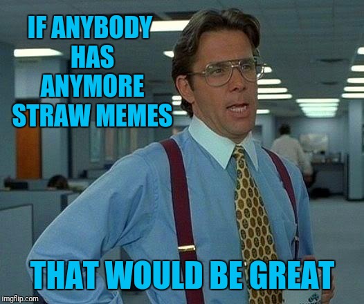 I like Straw Memes. Keep em coming.  | IF ANYBODY HAS ANYMORE STRAW MEMES; THAT WOULD BE GREAT | image tagged in memes,that would be great | made w/ Imgflip meme maker