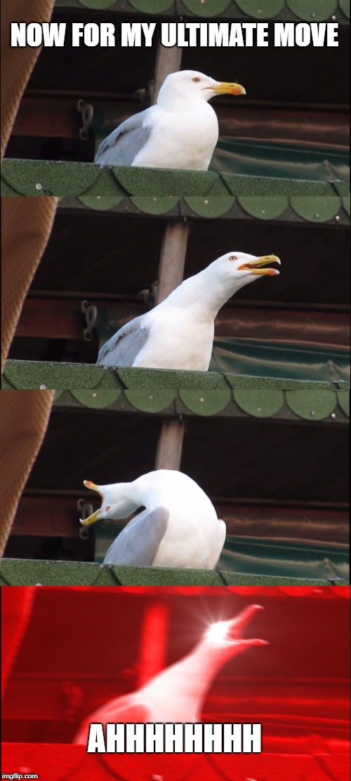 Inhaling Seagull | NOW FOR MY ULTIMATE MOVE; AHHHHHHHH | image tagged in memes,inhaling seagull | made w/ Imgflip meme maker