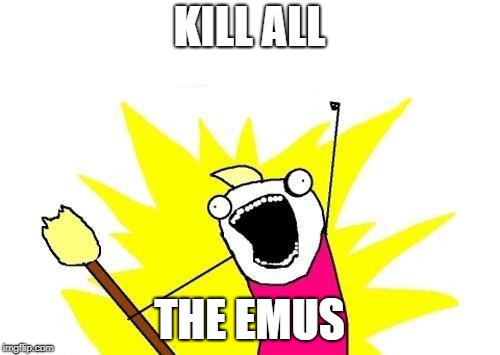 X All The Y Meme | KILL ALL THE EMUS | image tagged in memes,x all the y | made w/ Imgflip meme maker