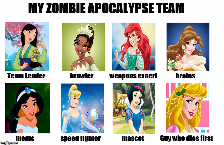 My Zombie Apocalypse Team (Classic Disney Princesses) | image tagged in disney,princess,my zombie apocalypse team | made w/ Imgflip meme maker