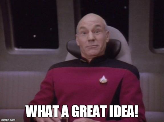 picard surprised | WHAT A GREAT IDEA! | image tagged in picard surprised | made w/ Imgflip meme maker