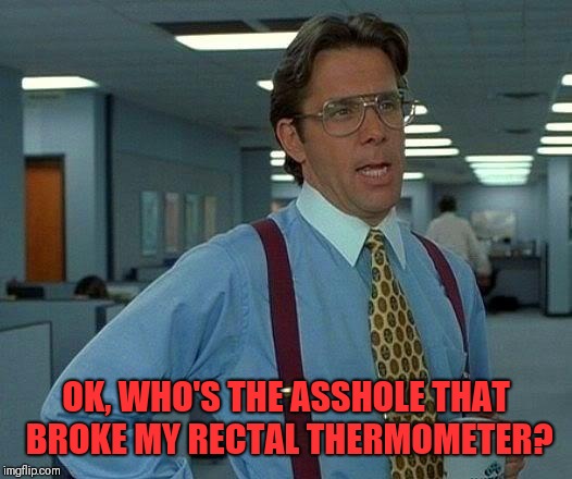 That Would Be Great Meme | OK, WHO'S THE ASSHOLE THAT BROKE MY RECTAL THERMOMETER? | image tagged in memes,that would be great | made w/ Imgflip meme maker
