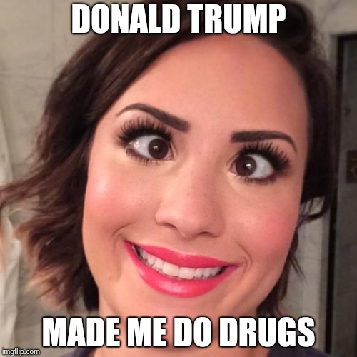 Demi Lovato Derp | DONALD TRUMP MADE ME DO DRUGS | image tagged in demi lovato derp | made w/ Imgflip meme maker