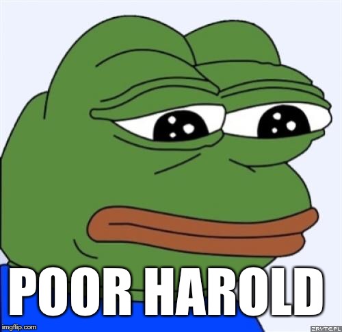 sad frog | POOR HAROLD | image tagged in sad frog | made w/ Imgflip meme maker